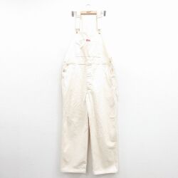 W43★古着 ディッキーズ オーバーオール メンズ 90年代 90s 大きいサイズ コットン USA製 生成り 26jan24