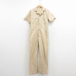 W33★古着 ビッグベン 半袖 ワーク ツナギ メンズ 80年代 80s 開襟 オープンカラー USA製 タロン ベージュ 26mar14