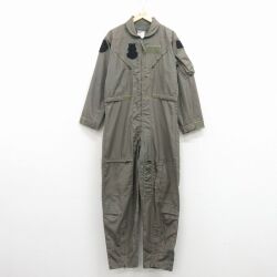 W40★古着 長袖 ミリタリー ツナギ メンズ 90年代 90s 大きいサイズ USA製 濃緑 26mar14
