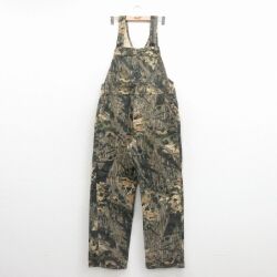 W40★古着 オーバーオール メンズ 90年代 90s モッシーオーク フランネル 大きいサイズ 濃緑他 迷彩【spe】 26mar14