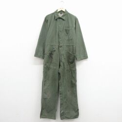 W35★古着 長袖 ミリタリー ベイカー ツナギ メンズ 80年代 80s ボロ ことtン USA製 濃緑 26mar14