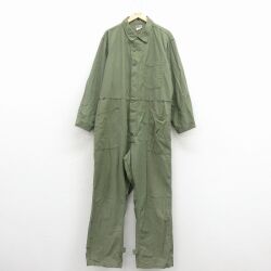 W43★古着 長袖 ミリタリー ベイカー ツナギ メンズ 80年代 80s 大きいサイズ 緑【spe】 26mar14