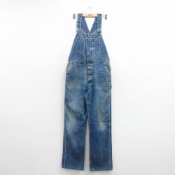 W36★古着 ビッグスミス オーバーオール メンズ 80年代 80s USA製 紺 デニム 26mar24