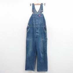 W38★古着 ディッキーズ オーバーオール メンズ 80年代 80s コットン USA製 紺 デニム【spe】 26apr08