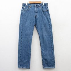 W32★古着 ジーンズ Levis リーバイス 501 メンズ コットン 紺 ネイビー デニム 25mar22 中古 ボトムス ジーパン Gパン ロング パンツ