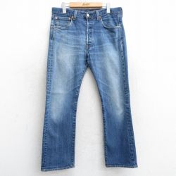 W34★古着 ジーンズ Levis リーバイス 501 メンズ ヒゲ 紺 ネイビー デニム 【spe】 25mar24 中古 ボトムス ジーパン Gパン ロング パンツ