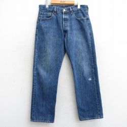 W33★古着 ジーンズ Levis リーバイス 501 メンズ コットン 紺 ネイビー デニム 25mar24 中古 ボトムス ジーパン Gパン ロング パンツ