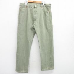 W37★古着 ジーンズ Levis リーバイス 501 メンズ コットン 緑 グリーン デニム 25mar25 中古 ボトムス ジーパン Gパン ロング パンツ