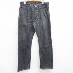W34★古着 ジーンズ Levis リーバイス 501 メンズ ヒゲ コットン 黒 ブラック デニム 【spe】 25mar25 中古 ボトムス ジーパン Gパン ロング パンツ