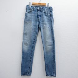 W31★古着 ジーンズ Levis リーバイス 501 メンズ ヒゲ コットン 紺 ネイビー デニム 25may17 中古 ボトムス ジーパン Gパン ロング パンツ
