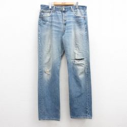 W37★古着 ジーンズ Levis リーバイス 501 メンズ 90年代 90s ヒゲ コットン USA製 紺 ネイビー デニム 【spe】 25jul17 中古 ボトムス ジーパン Gパン ロング パンツ