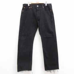 W34★古着 ジーンズ Levis リーバイス 501 メンズ コットン 黒 ブラック デニム 25jul17 中古 ボトムス ジーパン Gパン ロング パンツ