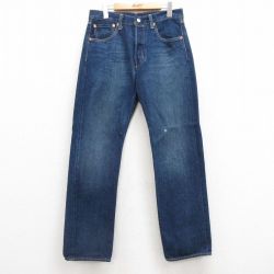 W32★古着 ジーンズ Levis リーバイス 501 メンズ ヒゲ 濃紺 ネイビー デニム 25jul17 中古 ボトムス ジーパン Gパン ロング パンツ