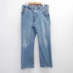 W34★古着 ジーンズ Levis リーバイス 501 メンズ ヒゲ コットン 紺 ネイビー デニム 25aug08 中古 ボトムス ジーパン Gパン ロング パンツ