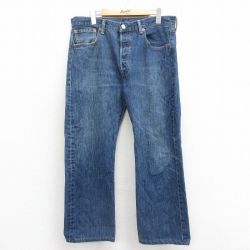 W35★古着 ジーンズ Levis リーバイス 501 メンズ コットン 紺 ネイビー デニム 25oct30 中古 ボトムス ジーパン Gパン ロング パンツ