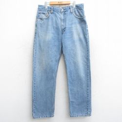 W36★古着 ジーンズ Levis リーバイス 505 メンズ ヒゲ コットン 紺 ネイビー デニム 25feb01 中古 ボトムス ジーパン Gパン ロング パンツ