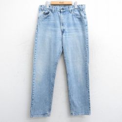 W34★古着 ジーンズ Levis リーバイス 505 メンズ 90年代 90s ヒゲ コットン USA製 薄紺 ネイビー デニム 25feb21 中古 ボトムス ジーパン Gパン ロング パンツ