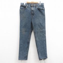 W33★古着 ジーンズ Levis リーバイス 550 メンズ 90年代 90s ケミカルウォッシュ コットン USA製 紺 ネイビー デニム 25feb26 中古 ボトムス ジーパン Gパン ロング パンツ