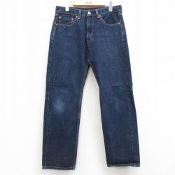 W32★古着 ジーンズ Levis リーバイス 505 メンズ コットン 濃紺 ネイビー デニム 25feb26 中古 ボトムス ジーパン Gパン ロング パンツ