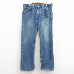 W37★古着 ジーンズ Levis リーバイス 505 メンズ ヒゲ コットン 紺 ネイビー デニム 25mar01 中古 ボトムス ジーパン Gパン ロング パンツ