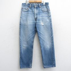 W31★古着 ジーンズ Levis リーバイス 505 メンズ 00年代 00s ヒゲ コットン 紺 ネイビー デニム 25mar05 中古 ボトムス ジーパン Gパン ロング パンツ