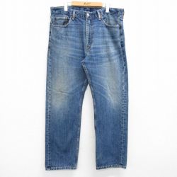 W38★古着 ジーンズ Levis リーバイス 505 メンズ ヒゲ コットン 紺 ネイビー デニム 25mar28 中古 ボトムス ジーパン Gパン ロング パンツ