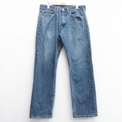 W35★古着 ジーンズ Levis リーバイス 505 メンズ ヒゲ コットン 紺 ネイビー デニム 25apr30 中古 ボトムス ジーパン Gパン ロング パンツ