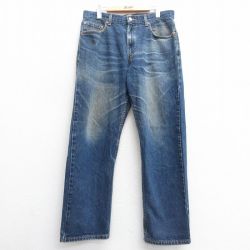 W34★古着 ジーンズ Levis リーバイス 505 メンズ ヒゲ コットン 紺 ネイビー デニム 【spe】 25apr30 中古 ボトムス ジーパン Gパン ロング パンツ