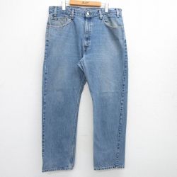 W38★古着 ジーンズ リーバイス Levis 505 メンズ ヒゲ コットン 紺 ネイビー デニム 25jul05 中古 ボトムス ジーパン Gパン ロング パンツ