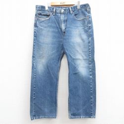 W38★古着 ジーンズ Levis リーバイス 505 メンズ ヒゲ コットン 紺 ネイビー デニム 25jul16 中古 ボトムス ジーパン Gパン ロング パンツ