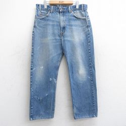 W35★古着 ジーンズ Levis リーバイス 505 メンズ 90年代 90s ヒゲ コットン USA製 紺 ネイビー デニム 【spe】 25jul30 中古 ボトムス ジーパン Gパン ロング パンツ