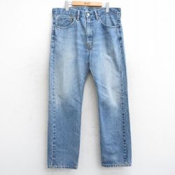 W36★古着 ジーンズ Levis リーバイス 505 メンズ ヒゲ コットン 紺 ネイビー デニム 25jul30 中古 ボトムス ジーパン Gパン ロング パンツ