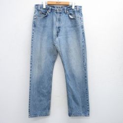 W35★古着 ジーンズ Levis リーバイス 505 メンズ 00年代 00s ヒゲ コットン 紺 ネイビー デニム 25aug01 中古 ボトムス ジーパン Gパン ロング パンツ