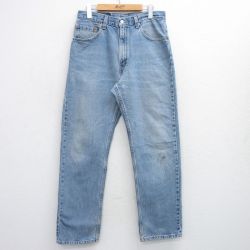 W32★古着 ジーンズ リーバイス Levis 505 メンズ 90年代 90s ヒゲ コットン USA製 薄紺 ネイビー デニム 【spe】 25sep19 中古 ボトムス ジーパン Gパン ロング パンツ