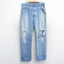 W36★古着 リーバイス Levis 505 メンズ 90年代 90s ヒゲ コットン USA製 紺 ネイビー デニム 25oct15 中古 ボトムス ジーパン Gパン ロング パンツ
