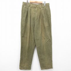 【50%OFF】W36★古着 コーデュロイ パンツ メンズ 90年代 90s 太畝 コットン 緑系 グリーン 25jan30 中古 ボトムス ロング