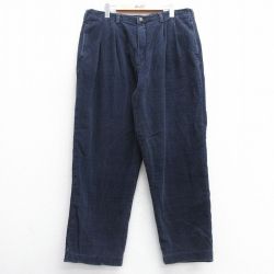 【20%OFF】W37★古着 ビューグルボーイ コーデュロイ パンツ メンズ 太畝 コットン 紺 ネイビー 25mar04 中古 ボトムス ロング
