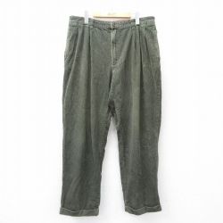 W38★古着 コーデュロイ パンツ メンズ 太畝 コットン 濃緑 グリーン 25sep18 中古 ボトムス ロング