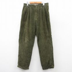 W34★古着 コーデュロイ パンツ メンズ 太畝 コットン 緑系 グリーン 25sep18 中古 ボトムス ロング
