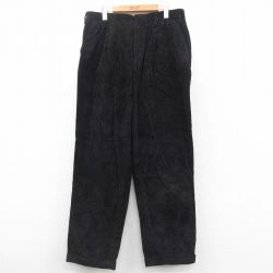 W34★古着 コーデュロイ パンツ メンズ 太畝 コットン 黒 ブラック 25oct11 中古 ボトムス ロング