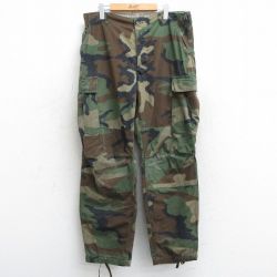 W36★古着 ミリタリー カーゴ パンツ メンズ ウッドランドカモ 濃緑 グリーン 迷彩 25mar05 中古 ボトムス ロング
