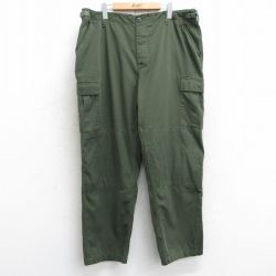 W40★古着 ミリタリー カーゴ パンツ メンズ コンバット 大きいサイズ 濃緑 グリーン 25mar05 中古 ボトムス ロング