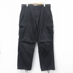 W37★古着 ミリタリー カーゴ パンツ メンズ 黒 ブラック 25mar26 中古 ボトムス ロング