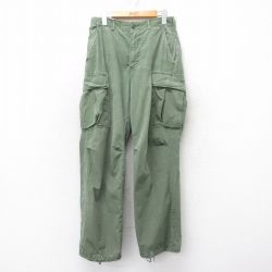 W30★古着 ビンテージ ミリタリー ジャングル ファティーグ カーゴ パンツ メンズ 60年代 60s リップストップ コットン 緑 グリーン 【spe】 25apr01 中古 ボトムス ロング