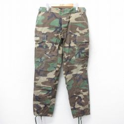 W33★古着 ミリタリー カーゴ パンツ メンズ 90年代 90s コンバット リップストップ ウッドランドカモ USA製 緑 グリーン 迷彩 25apr19 中古 ボトムス ロング