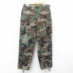 W32★古着 ミリタリー カーゴ パンツ メンズ 90年代 90s コンバット ウッドランドカモ USA製 緑 グリーン 迷彩 25apr19 中古 ボトムス ロング