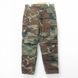 W36★古着 ミリタリー カーゴ パンツ メンズ 80年代 80s コンバット ウッドランドカモ USA製 緑 グリーン 迷彩 25apr19 中古 ボトムス ロング