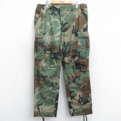 W37★古着 ミリタリー カーゴ パンツ メンズ ウッドランドカモ 濃緑他 グリーン 迷彩 25may09 中古 ボトムス ロング