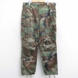 W38★古着 ミリタリー カーゴ パンツ メンズ ウッドランドカモ USA製 濃い緑他 グリーン 迷彩 25may09 中古 ボトムス ロング