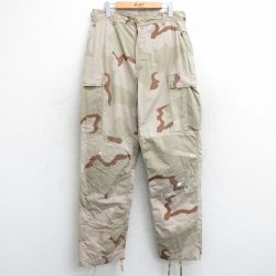 W33★古着 ミリタリー カーゴ パンツ メンズ 80年代 80s デザートカモ リップストップ コンバット USA製 ベージュ他 カーキ 迷彩 【spe】 25may09 中古 ボトムス ロング